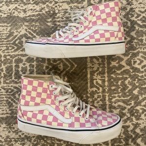 pink checkerboard vans high tops